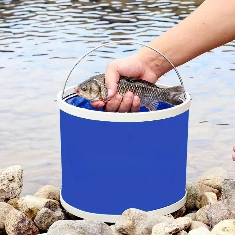 1pc 11L Portable Folding Car Wash Bucket, Travel Folding Bucket, Foldable Carrying Basket, Outdoor Fishing Bucket