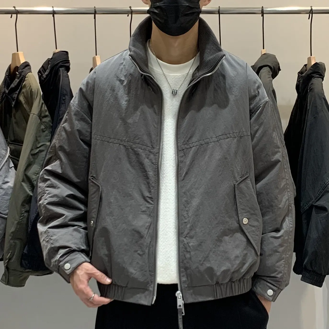 

Men's Winter Stand Collar down Jacket American Retro Fashion Casual Warm Trendy Polyester Fiber Zipper Closure Long Sleeve ...