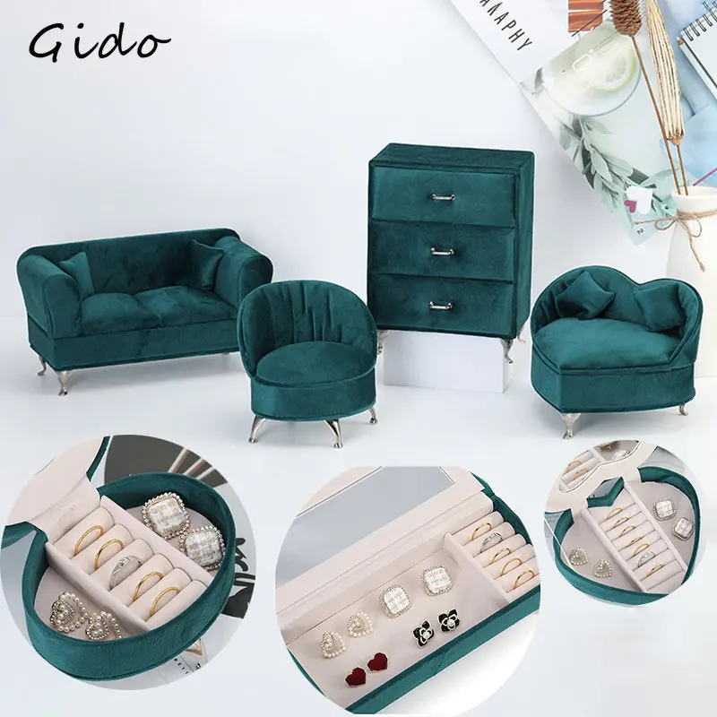 

High-end Jewelry Storage Box Dutch Velvet Sofa Necklace Holder Light Luxury Ornaments Box Earring Showing Box