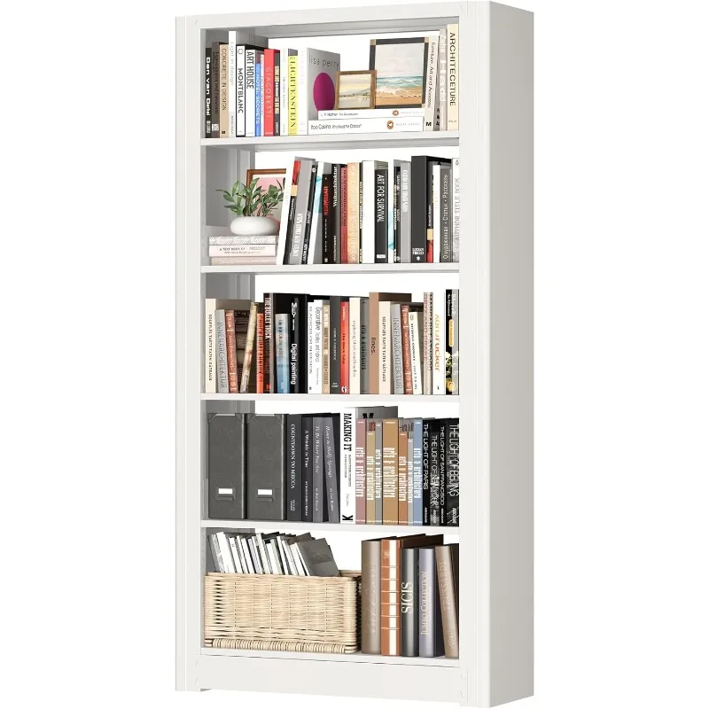 White 5-Tier tall Metal Bookshelf Storage Organizer,Freestanding Bookshelf for Library,Living Room,Home Office (Width:27.6