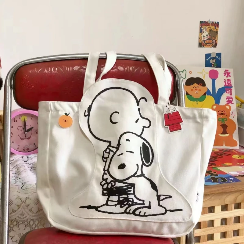 Snoppy Large-capacity Canvas Bag Cute Anime Peripheral Portable Class and Office Daily Shoulder Crossbody Bag for Girls and Boys