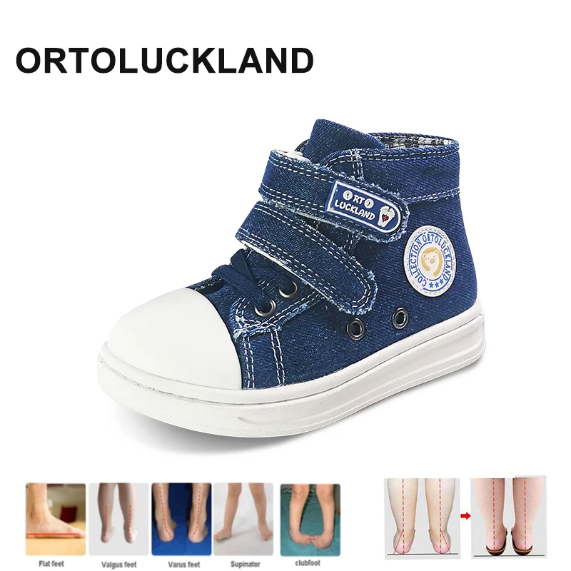 Ortolckland Orthopedic Denim Canvas Sneakers para crianças, Sapatos casuais para crianças, Sapatilhas para meninos e meninas, Pano de fundo rígido