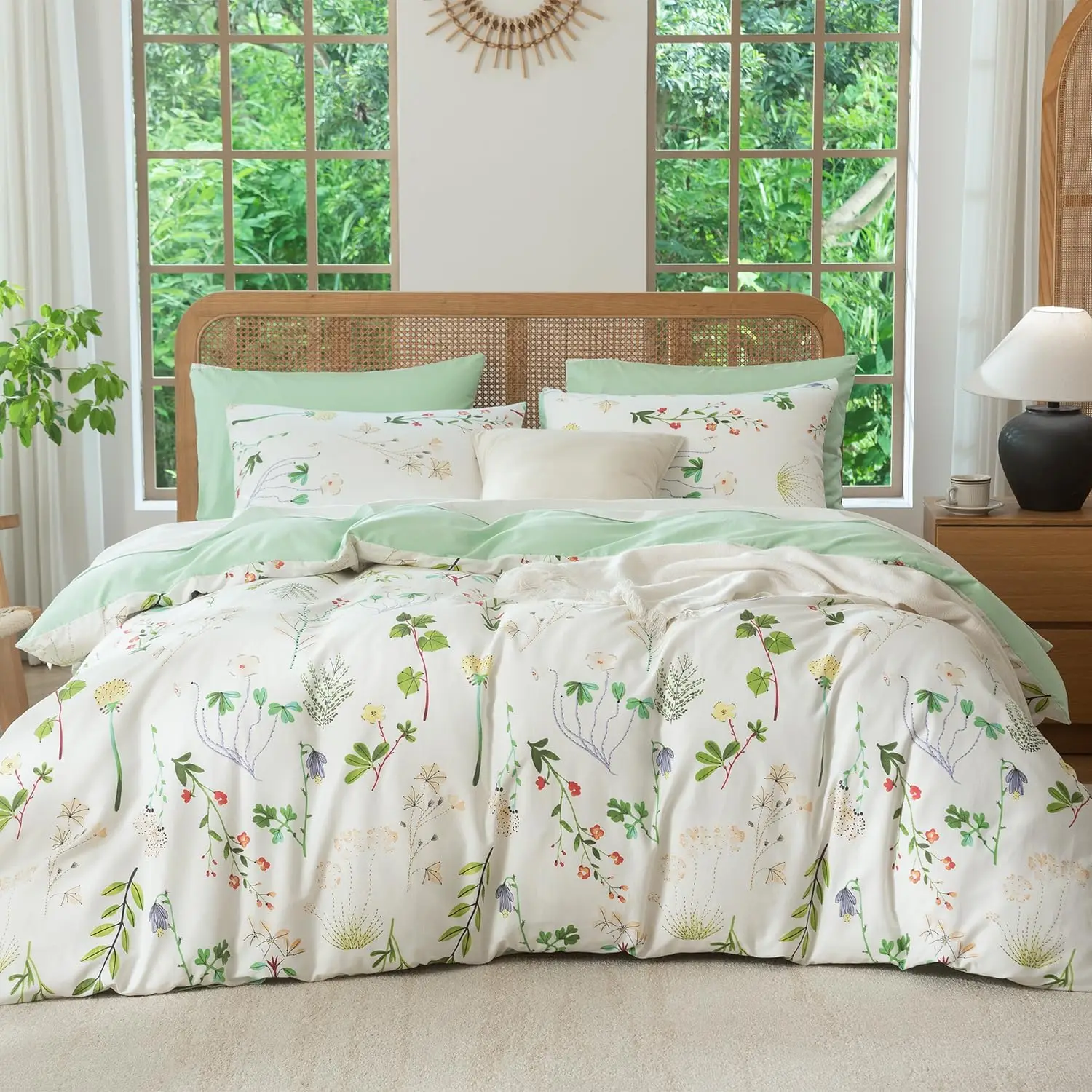 

Комплект постельного белья Queen Size с цветочным узором, 4 завязками по углам и застежкой-молнией, из мягкого дышащего хлопка