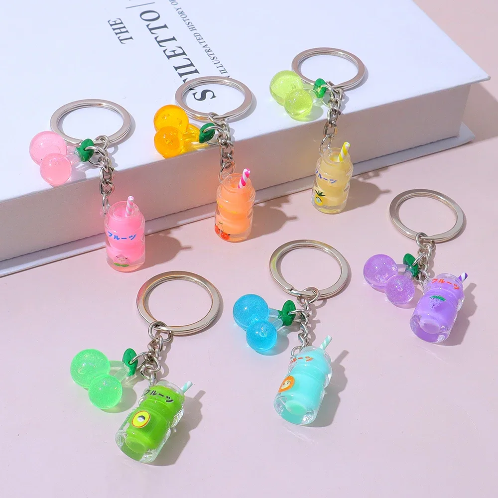 Cute Drink Bottle Keychain Acrylic Sour Milk Beverage Bottles Keyring for Student Backpack Pendant Car Trinket Creative Gift