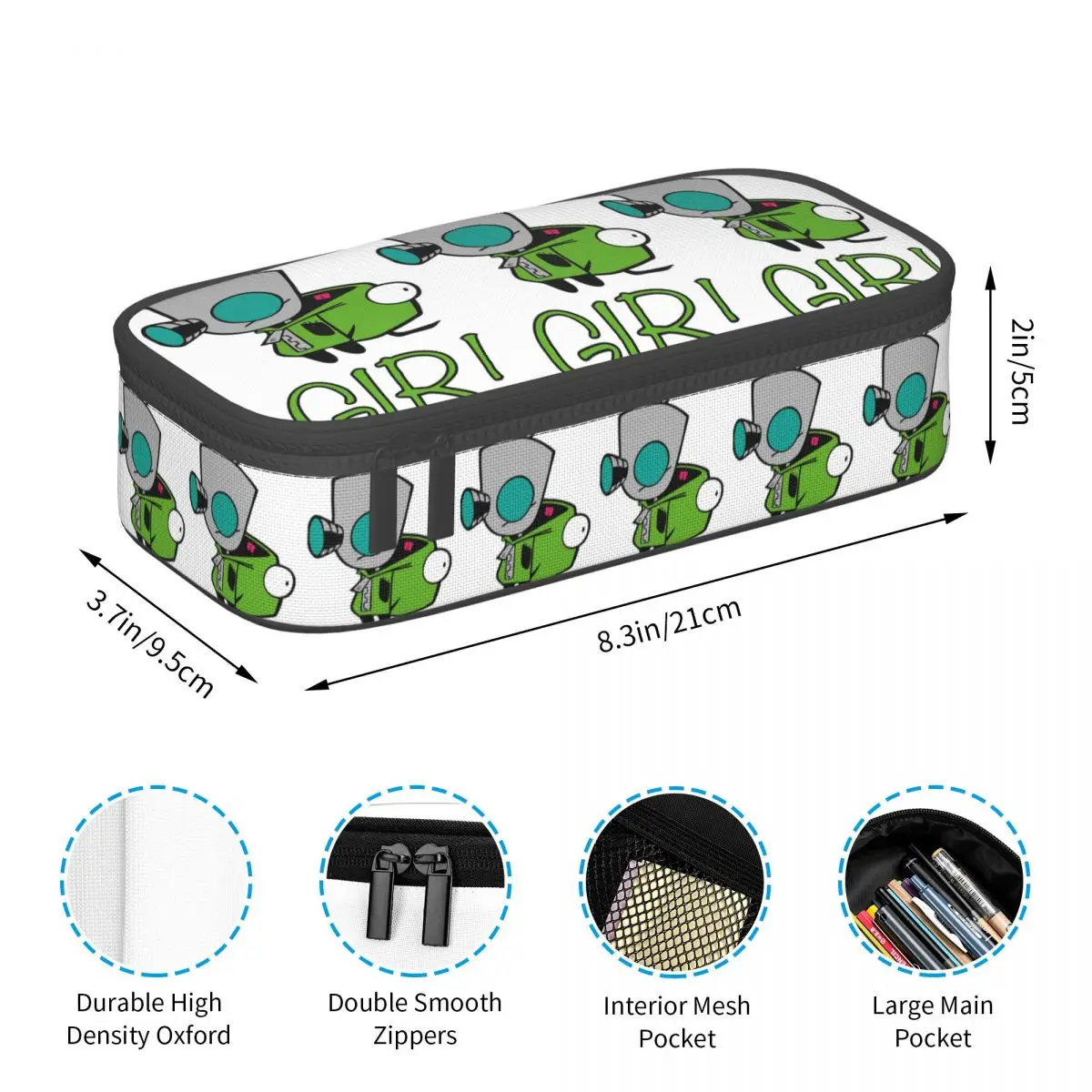 Gir Invader Zim Anime Pencil Case Pencil Pouch Storage Stationery Supplies Big Capacity Pen Box Pencil Bag for Students