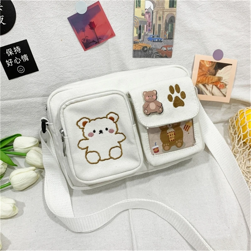 Lovely Bag with Bear Embroidery Stylish Crossbody Bag for Teenage Girl