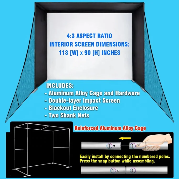 Factory Price Professional Grade Golf Simulator Enclosure Indoor Golf Training Cage Simulator Screen Golf Practice Hitting Net