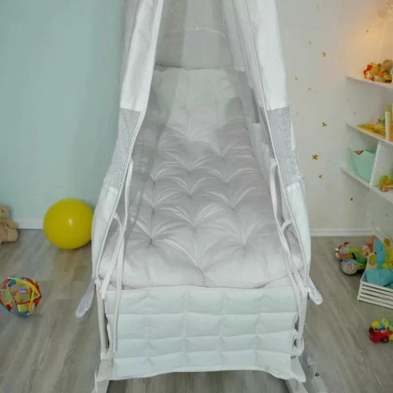 Baby Hammock Swing With Stand, Foldable Infant Cradle Hanging Bed With Cushion, Spring & Safety Hooks