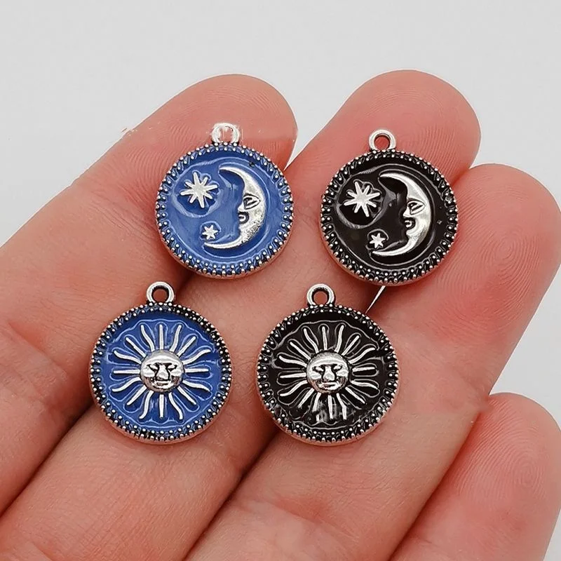 10pcs 19*17mm  Enamel Sun Moon Star Round Enamel Charms Zinc Alloy Pendant For DIY Necklace Earring Jewelry Making Accessory