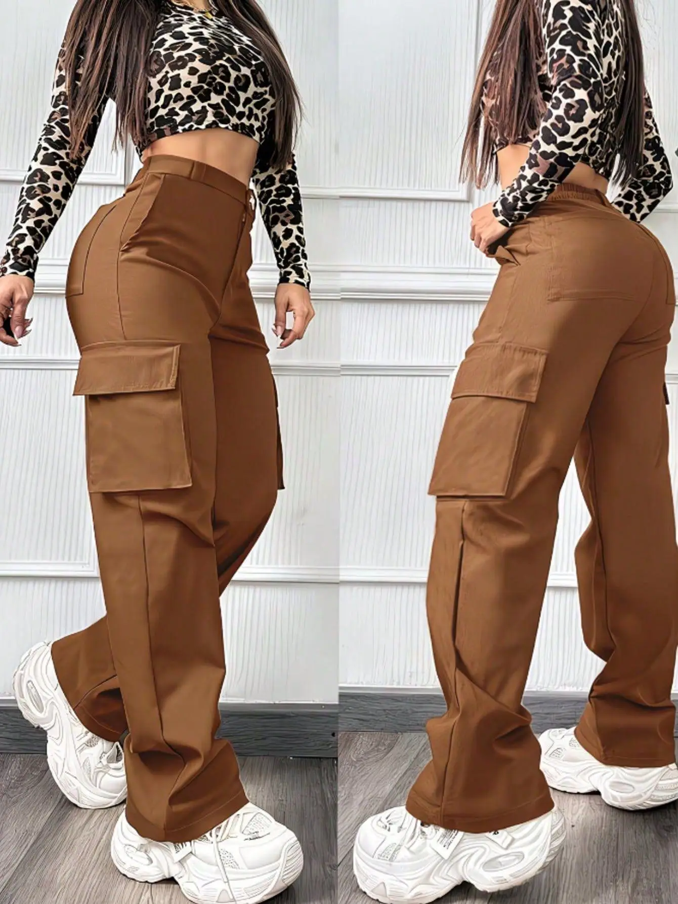 Women's Cargo Pants High Waist Multi Pocket Straight Leg Work Trousers Solid Color Casual Outdoor Streetwear Fashion Pants