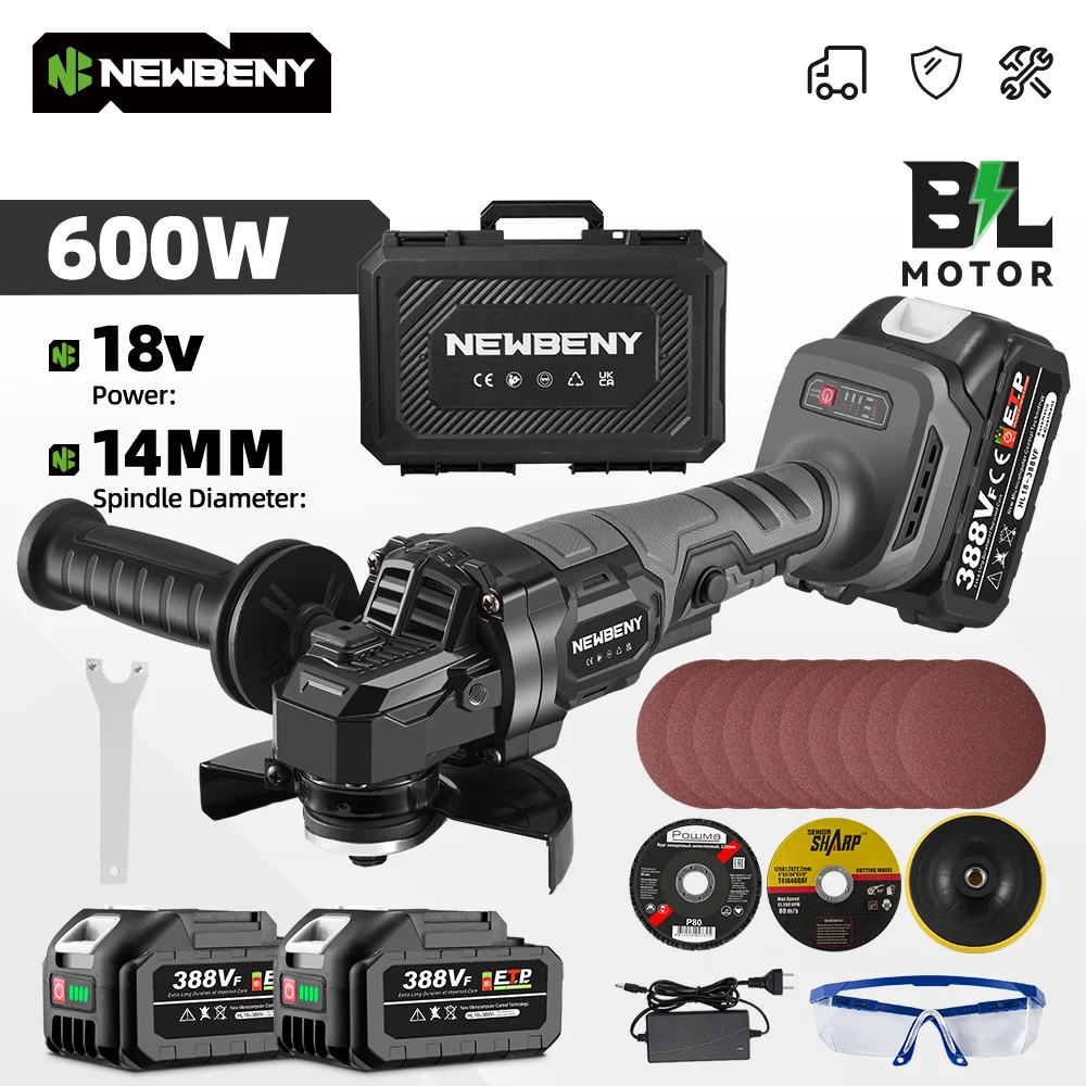 

NEWBENY 125 мм Бесщеточная электрическая угловая шлифовальная машина Беспроводная полировальная машина Деревообрабатывающий режущий электроинструмент для батареи Makita 18 В