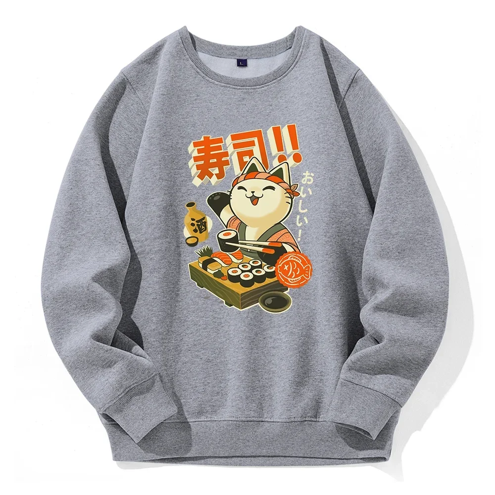 

Japan Sushi Chef Cat Printing For Men Hoodies Image Novelty Funny Hoody Loose O-Neck Spandex Hoodie Casual Sports Warm Clothes