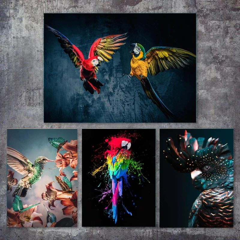 Colorful Beautiful Parrot Bird Graffiti Art Canvas Painting Wall Picture Animals Posters and Prints Living Room Home Decoration