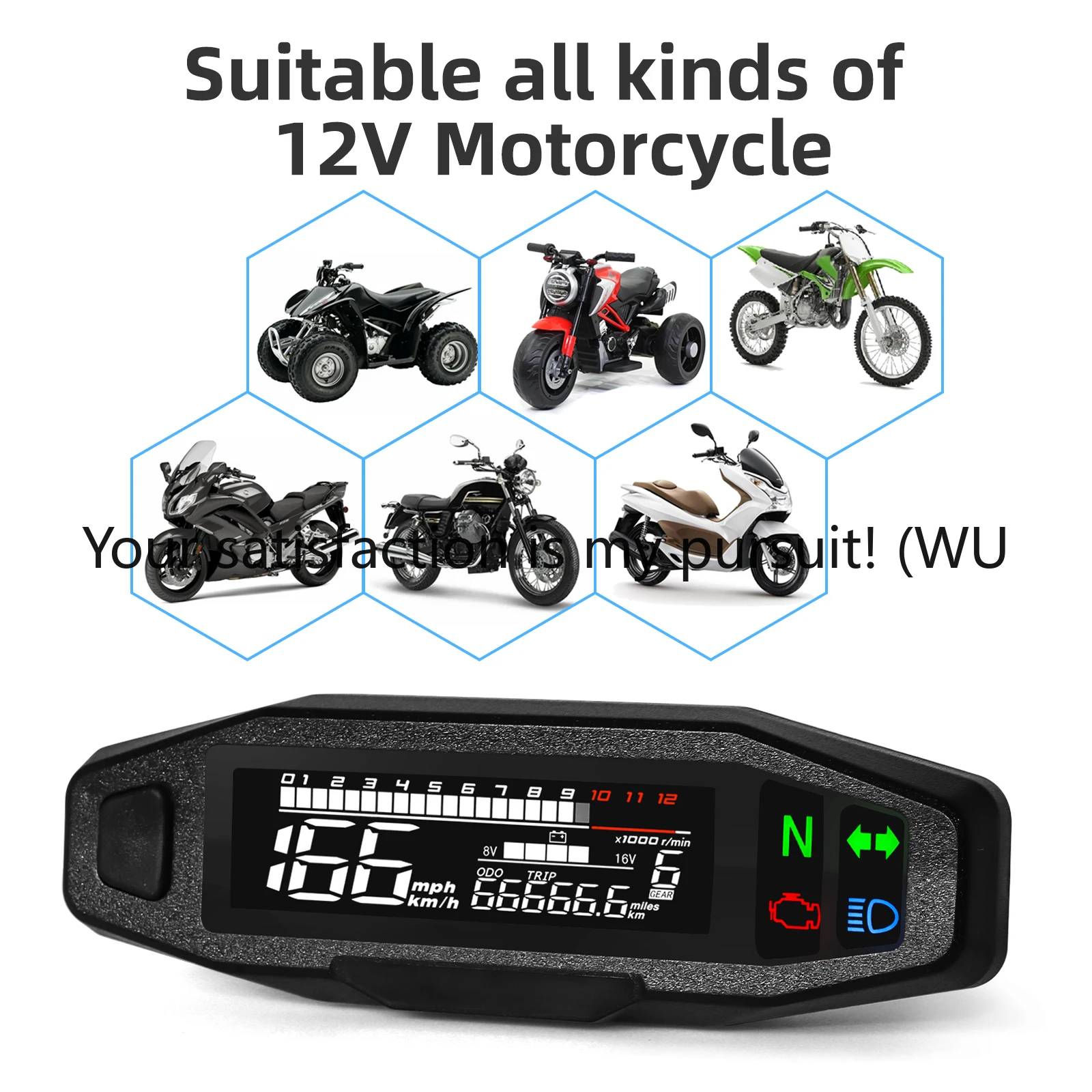 

12 В мотоциклетный спидометр, универсальный цифровой прибор для приборной панели с указателем поворота, Km/ч, счетчик часов, водонепроницаемый прибор