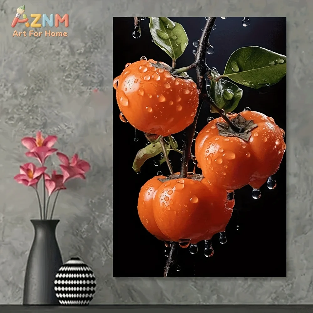AZNM Fresh Persimmon Fruit Water Drop Canvas Wall Art Print Decor