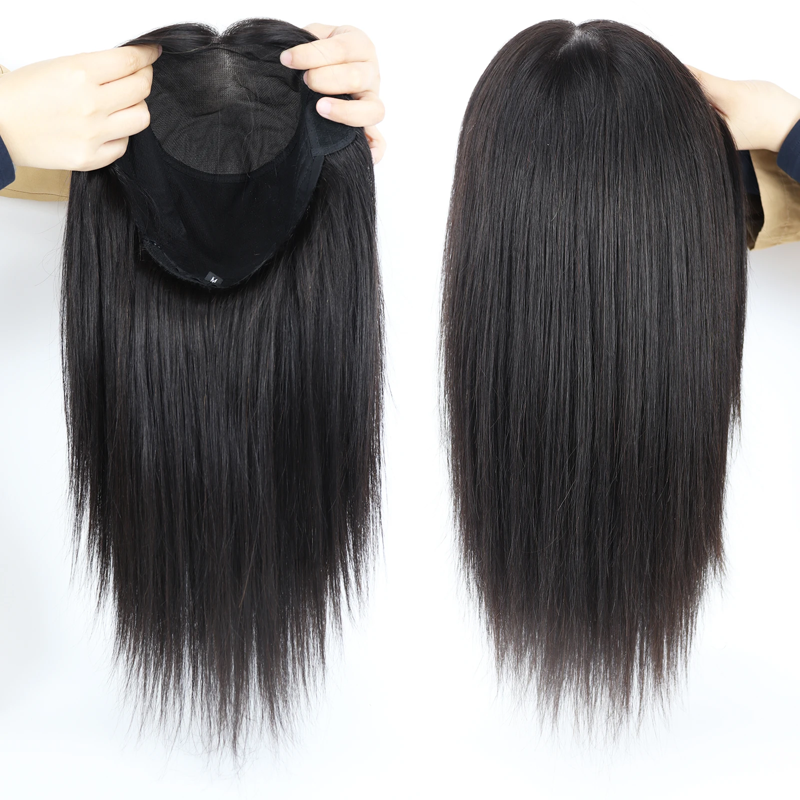 Straight Virgin European Human Hair Silk Top Wig with Bangs — 6x6 Silk Base