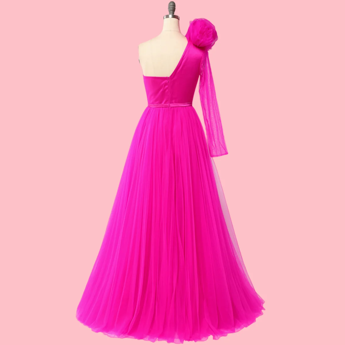 Fuchsia Dạ Hội Vestidos De Fiesta Một Nữ Tay Phồng Áo De Soirée Chân Váy Xẻ Quần Sịp Đùi Thông Hơi Một Dòng Đầm Dự Tiệc abendkleider