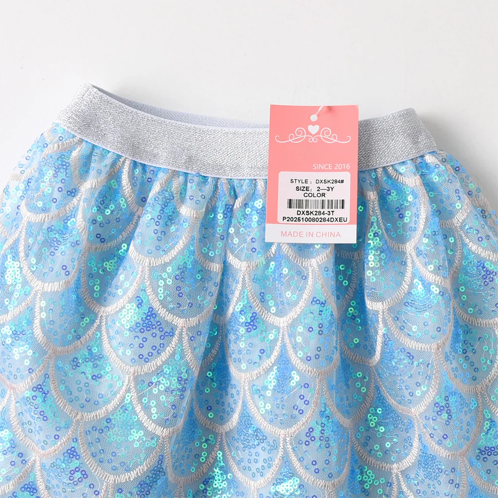 VIKITA Mädchen Kleinkinder Meerjungfrau Skala Druck Blau Glänzende Glitzernde Pailletten Röcke Kinder Mode Party Prinzessin Dress-up Elastischer Rock – Detail 3