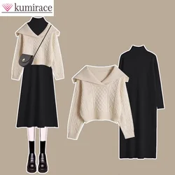 Autumn Set Women's 2024 New Style Versatile Sweater Knitted Simple Dress Fashion Two Piece Set Dress Set Swinter Clothes Women