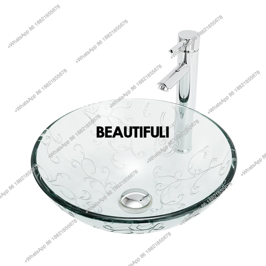 

Creative Crystal Die-casting Wash Basin Tempered Glass Wash Basin Modern Art Above Counter Wash Basin With Faucet