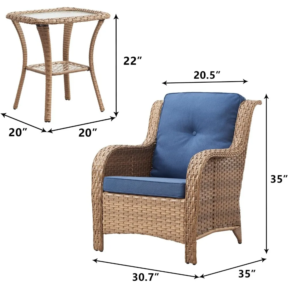 Patio Bistro Set Outdoor Chairs - 3 Piece Wicker Rattan Patio Furniture Set with 2 Armrest Chair and 1 Side Table for Proch Deck