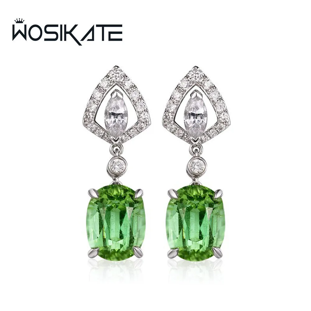 

WOSIKATE новые темпераментные серьги из стерлингового серебра 925 пробы с яблоко-зеленым турмалином и цирконием для женщин, модные ювелирные изделия, серьги-капли