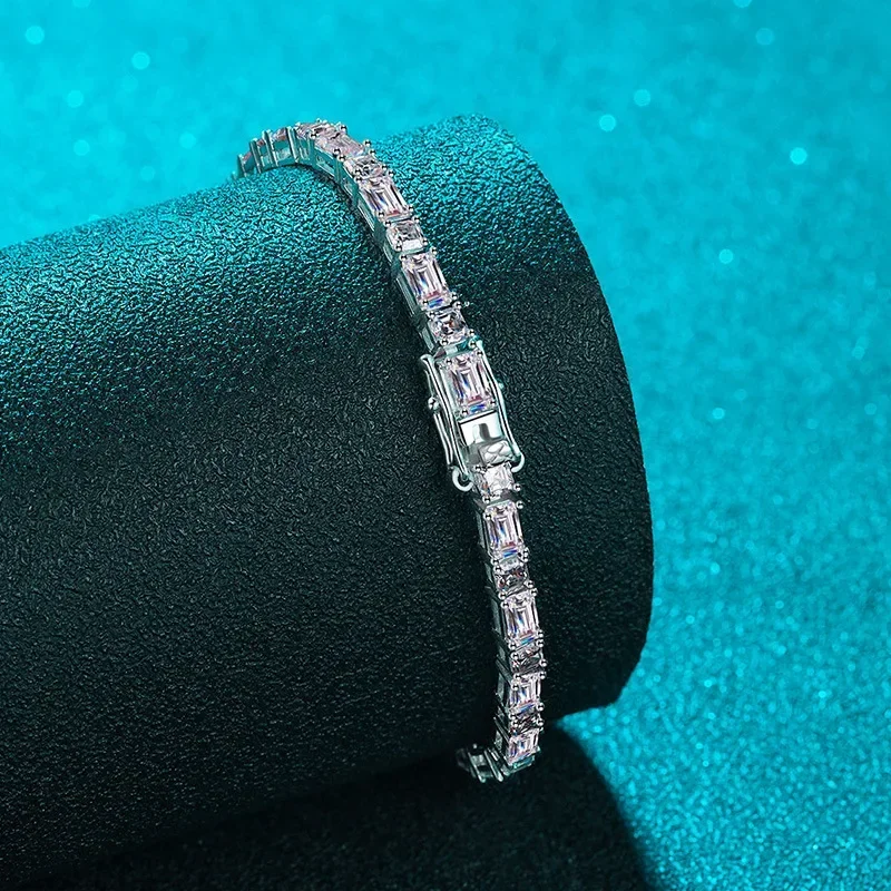 FCGJHW Alternating Emerald&Asscher Moissanite Tennis Bracelet S925 Silver Full Lab Diamond Link Bracelets for Women Ladies 2026 3