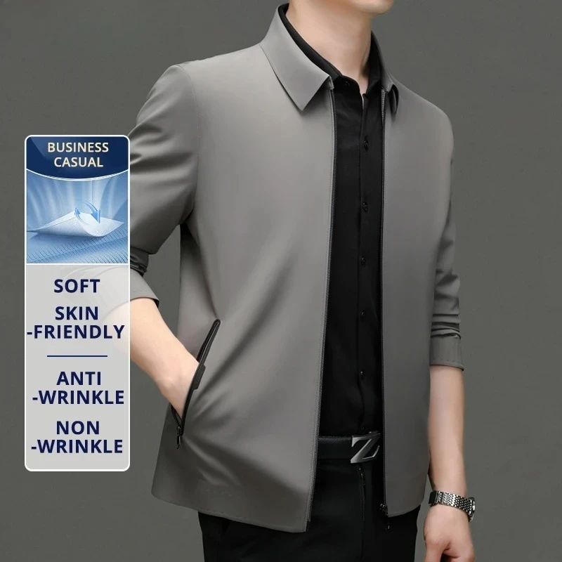 Blazer décontracté haut de gamme anti-rides pour hommes matures, style professionnel, coupe-vent d'automne, manteau pour cadres d'âge moyen 2026