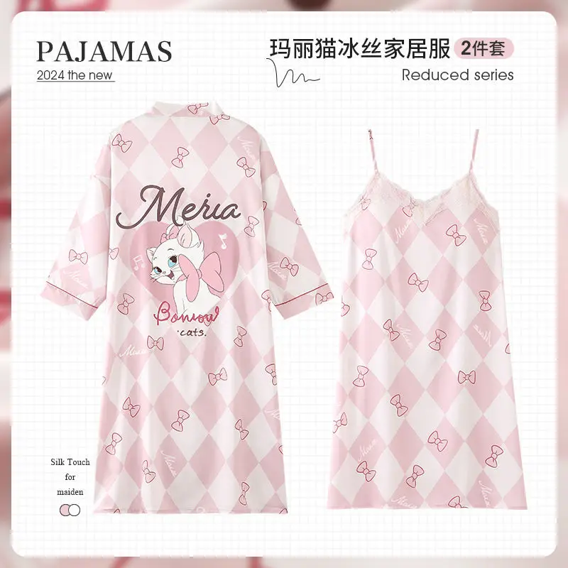 Anime Mary Cat Couple Nightgown Cartoon Boy Girl Fashion Print Suspender Pajamas 2 Piece Set Summer Short Sleeves Tracksuit