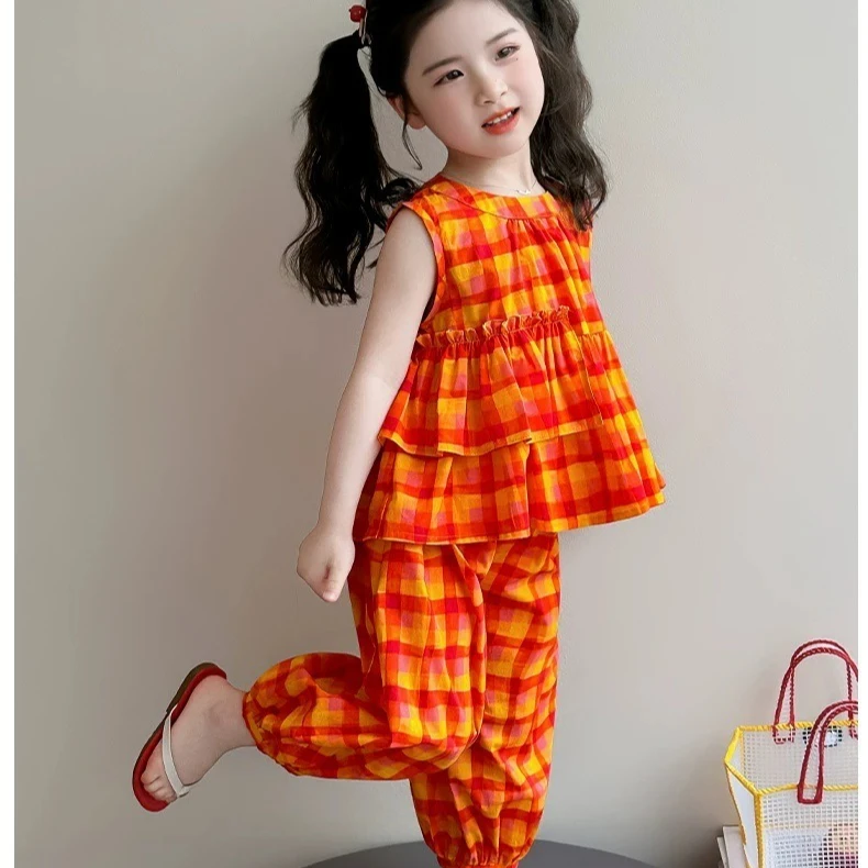 Girls Suit 2026 Spring and Summer New Childrens Wear Korean Girl Baby Fashion Bright Color Padded Shirt and Pants Two-piece Set