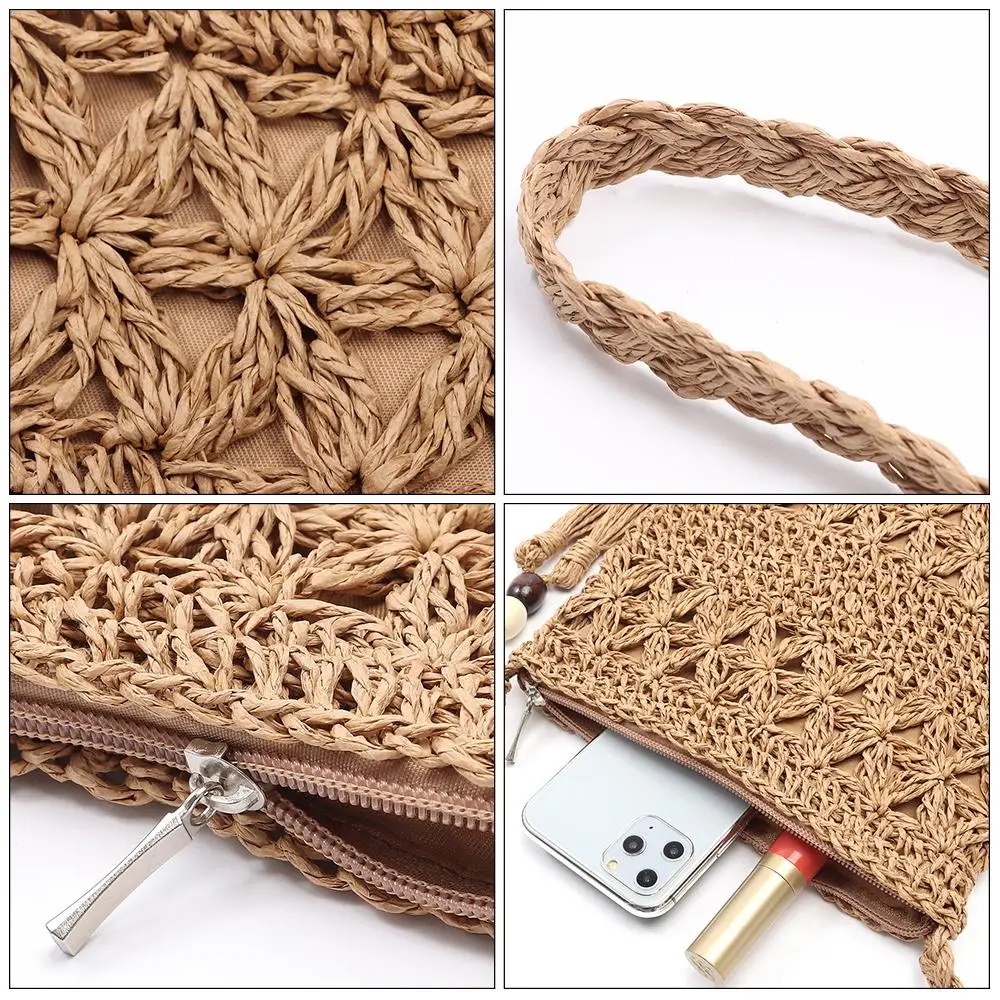 Small Straw Beach Bag for Women Summer Woven Straw Purse Cute Shoulder Bag Women\'s Mini Crossbody Handbags