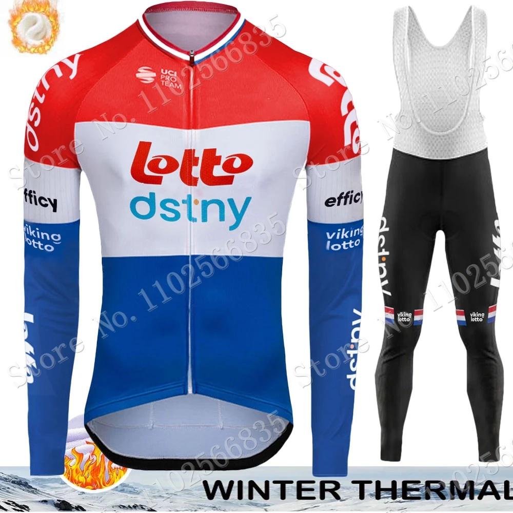 Winter Lotto Dstny Team 2023 Cycling Jersey Set Mens Dutch Champion Long Sleeve Clothing Suit MTB Bike Road Pants Bib Maillot