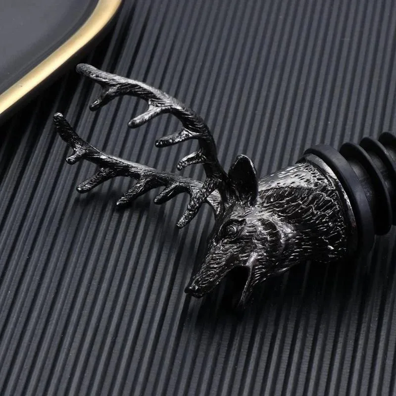 1 bottle mouth oiler with cork stopper, cork wine bottle, golden deer head, dry pot stopper, red wine, olive oil dispenser