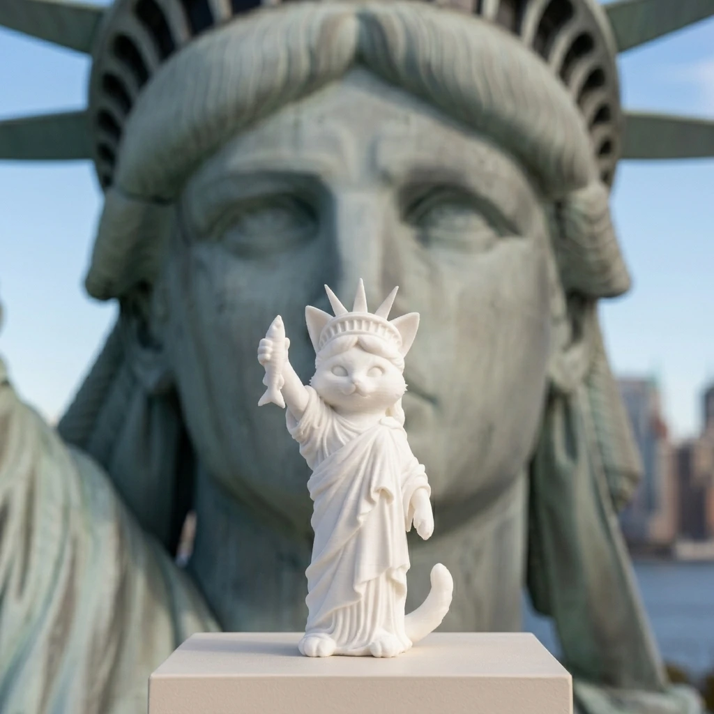 Liberty Cat Statue Lady Liberty Cat Figurine Holding Fish Creative Novelty Sculpture Ornament for Desk Bookshelf Home Decor