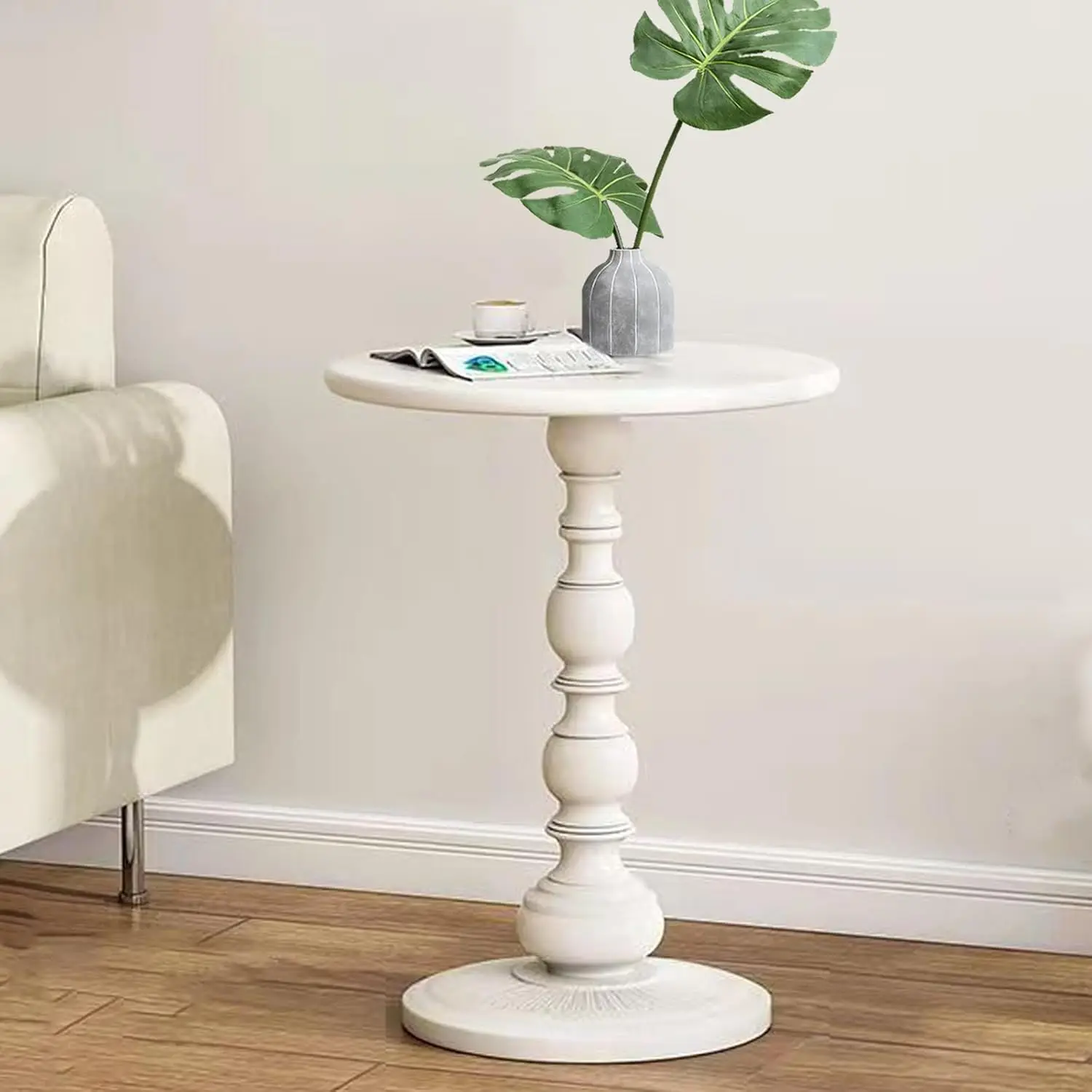 

Pedestal White Metal Side Table, Sofa Coffee Table, Small TV Tray Table for The Sofa In the Living Room and Bedroom, Min