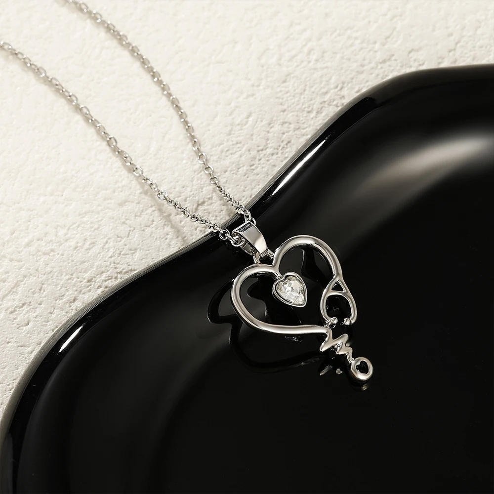 Heart Stethoscope Necklace Exclusive Pendant For Medical  Medical Student Nurse Medical Style Collarbone Chain Jewelry Accessory