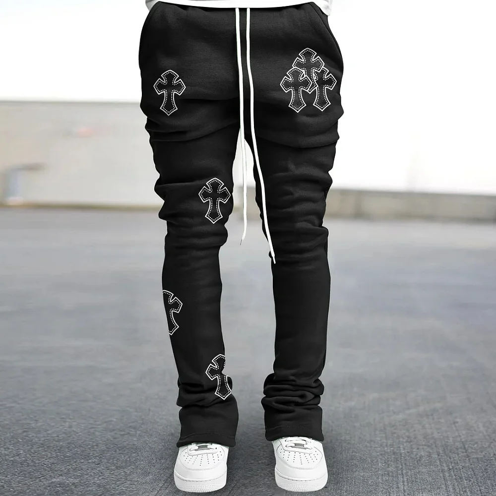 Summer Unisex Color Block Flared Pants Star Letter Print Casual Trousers Y2K Hip Hop Streetwear Elastic Long Pants For Men Women