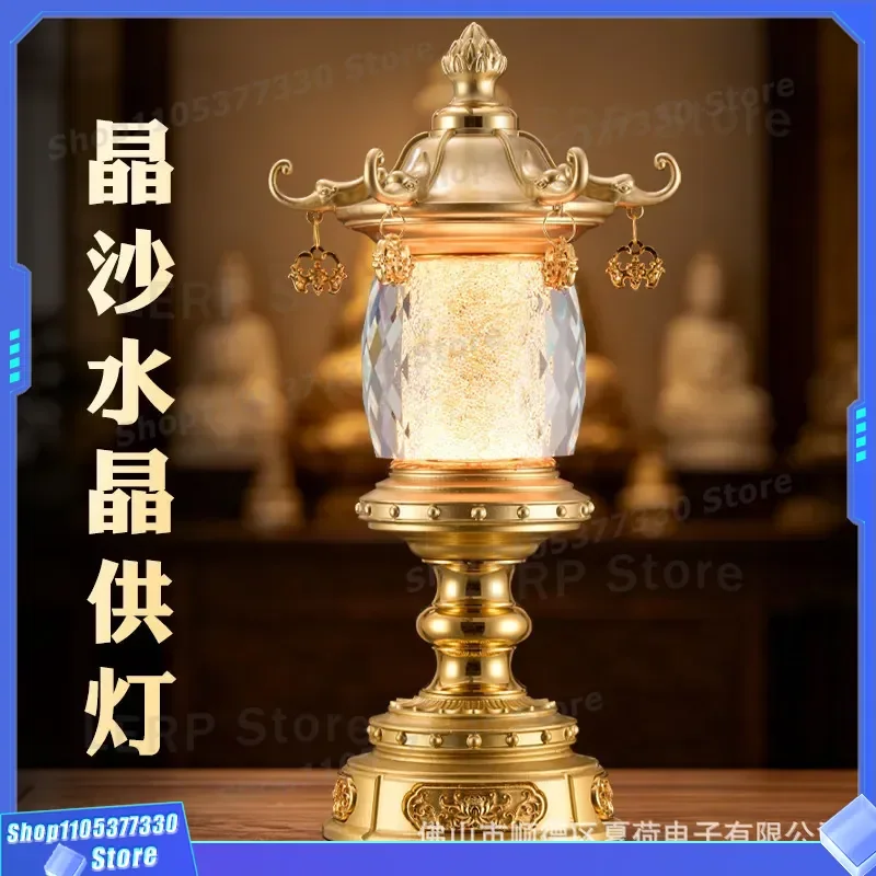 LED Crystal Lotus Buddha Lamp Colorful Night Light for Home Altar Shentai Worship Guanyin God of Wealth Decor Plug in Table