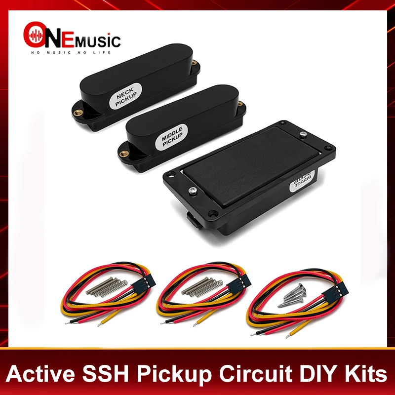 Active SSH Pickup Circuit Kits- Active Single Coil Pickup/Humbucker/Switch/Pots/Capacitor/Battery Box and Cable/6.35 Jack, Black