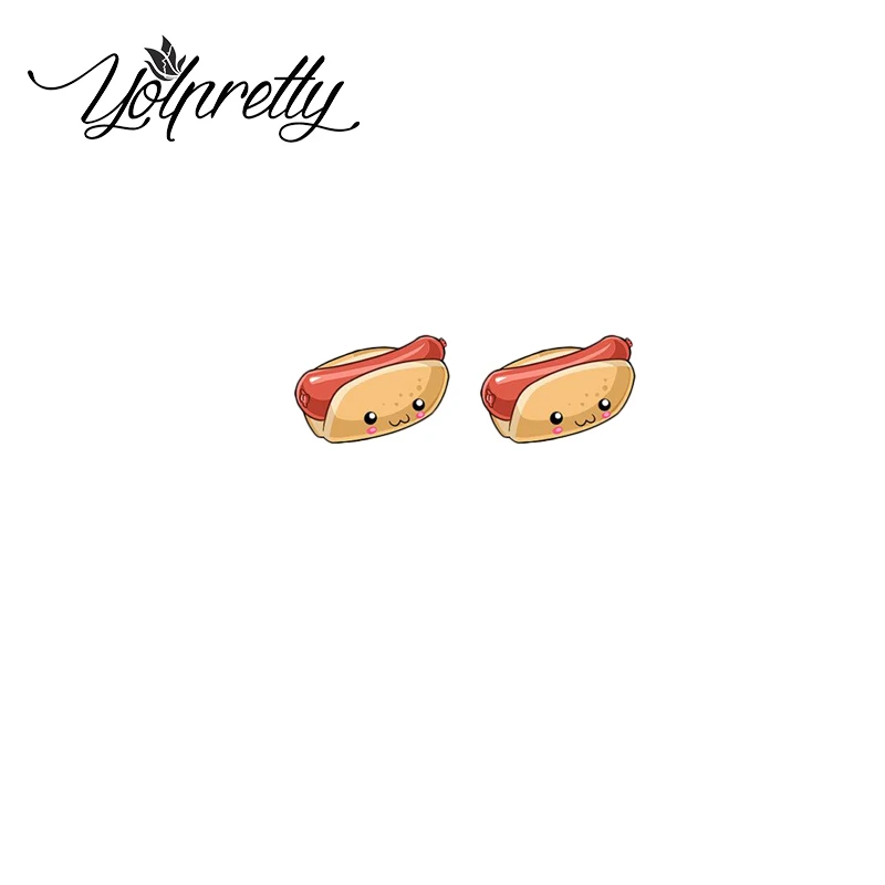 2021 New Cartoon Cartoon Junk Food Cute Fast Food Hamburg Fries Pizza Hotdog Handcraft Acrylic Epoxy Stud Earrings for Fans