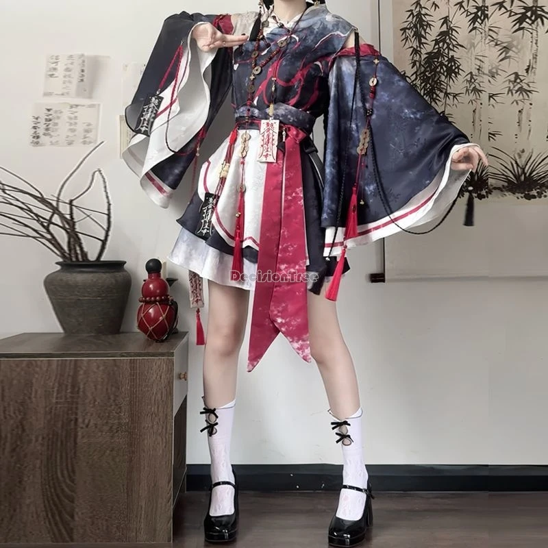 

2025 lolita's new chinese improved hanfu style women cross collar big sleeve short skirt lolita set traditional fashion daily jk