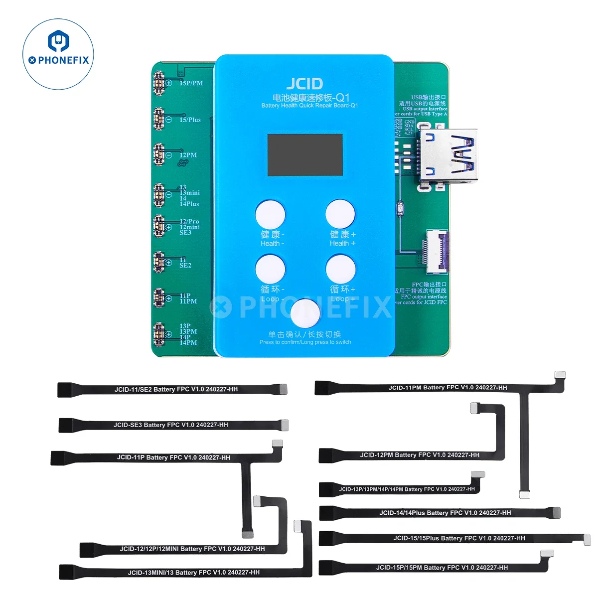 JCID Q1 Battery Calibrator Health Quick Repair Board dla iPhone 11 12 13 14 15PM Battery Health Data Cycle Modify NO Battery FPC