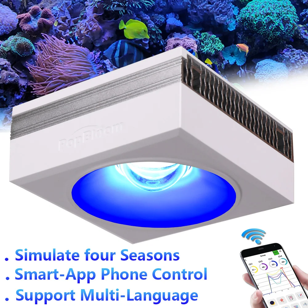 PopBloom-WiFi Programmable Marine Aquarium LED Lamp Saltwater Aquarium Coral Reef LED Light for Reef Coral Fish Tank LED,40-60cm