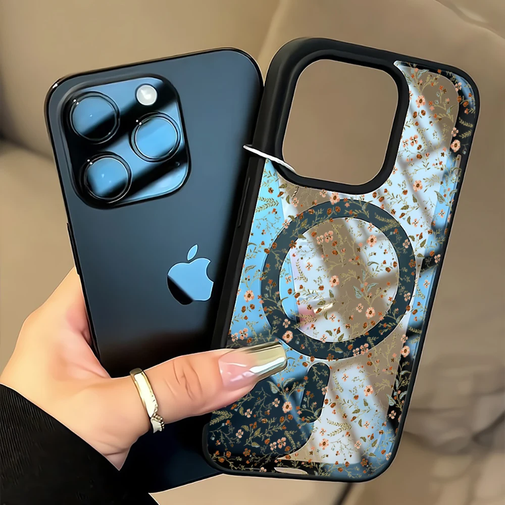 Künstlerische Blumen Transparente Hülle für Magsafe iPhone 15 16 13 Pro Max 17 14 11 13 12 Pro Max Plus Hülle Magnetisches Kabelloses Laden Coque – Detail 9