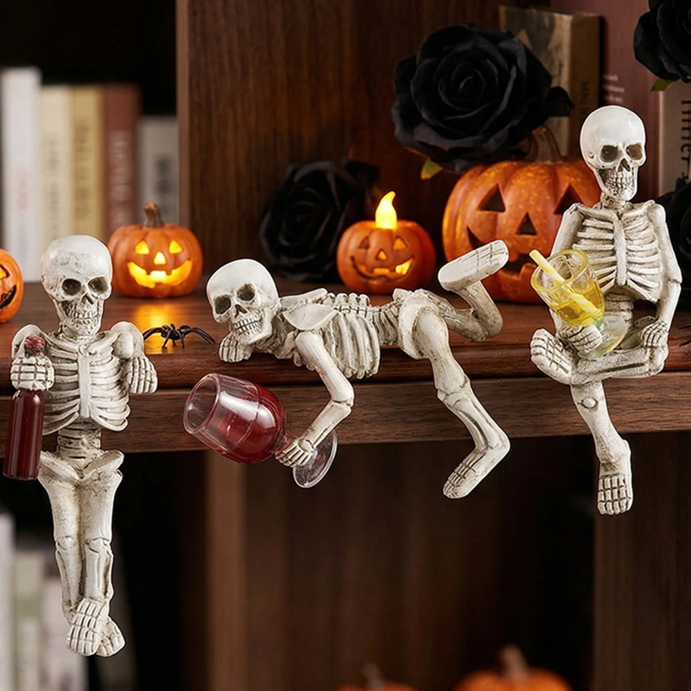 Halloween Skull Home Decor Gothic Realistics Resin Skeleton Statue Enhances Spooky-Vibe Perfect For Haunted House Table Display