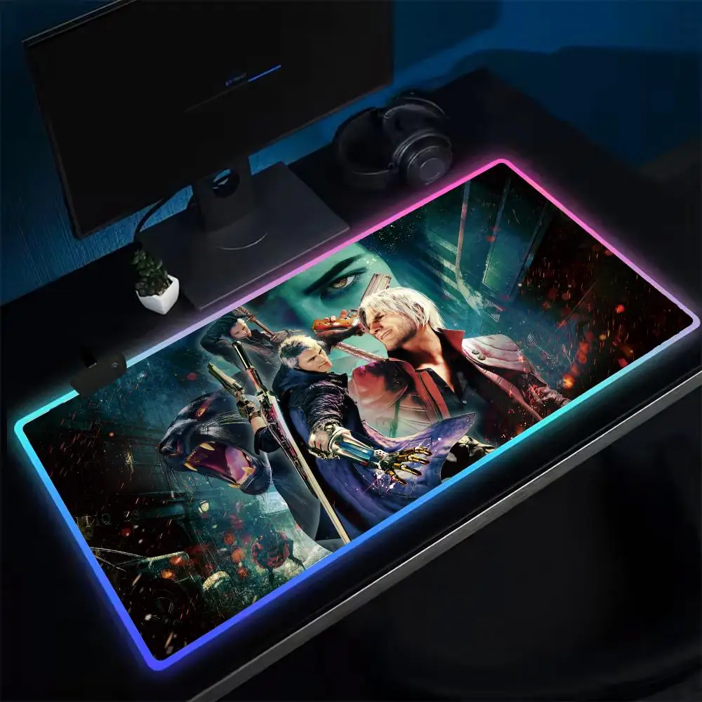 Super D-Devil M-May C-Cry 5 Mouse Pad Anime Gaming Mouse Pad LED Table Pads Backlit Rubber Desktop XXL Mousepad RGB Desk Mats