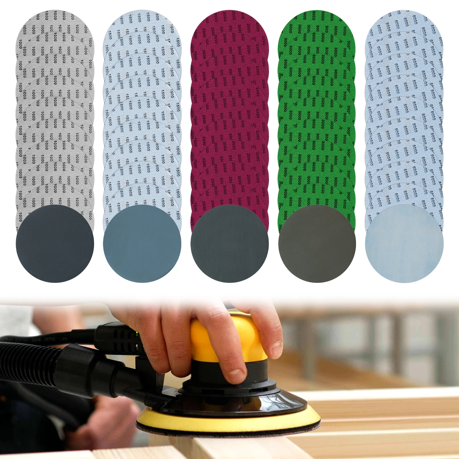 6 Inch 50 Pcs Wet and Dry Sanding Discs Assorted 1000-5000 Grit Sandpaper 150mm Compatible for Random Orbital Sanders Polishing