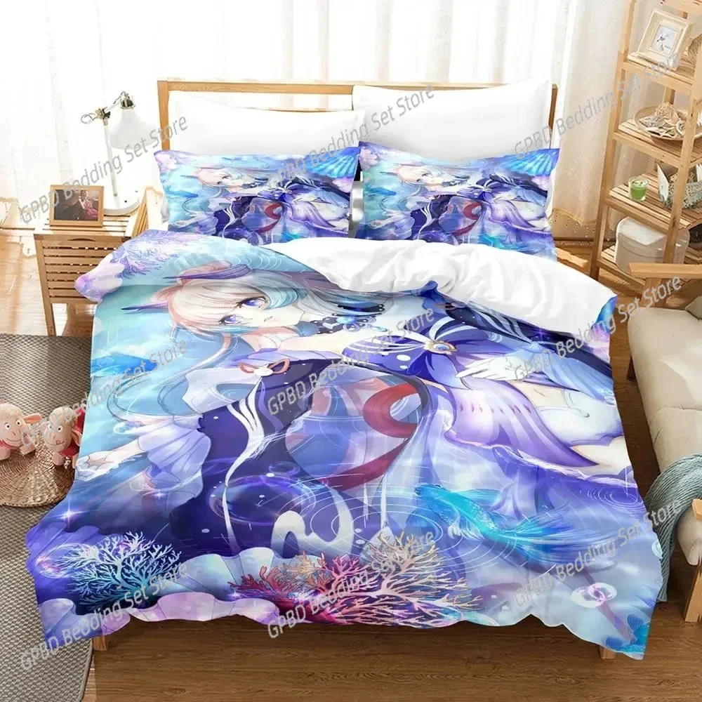 Genshin Impact Sangonomiya Kokomi Cartoon Anime Duvet Cover Sets for Boys Adults Bedroom Girls Kawaii 2023 Bedding Set