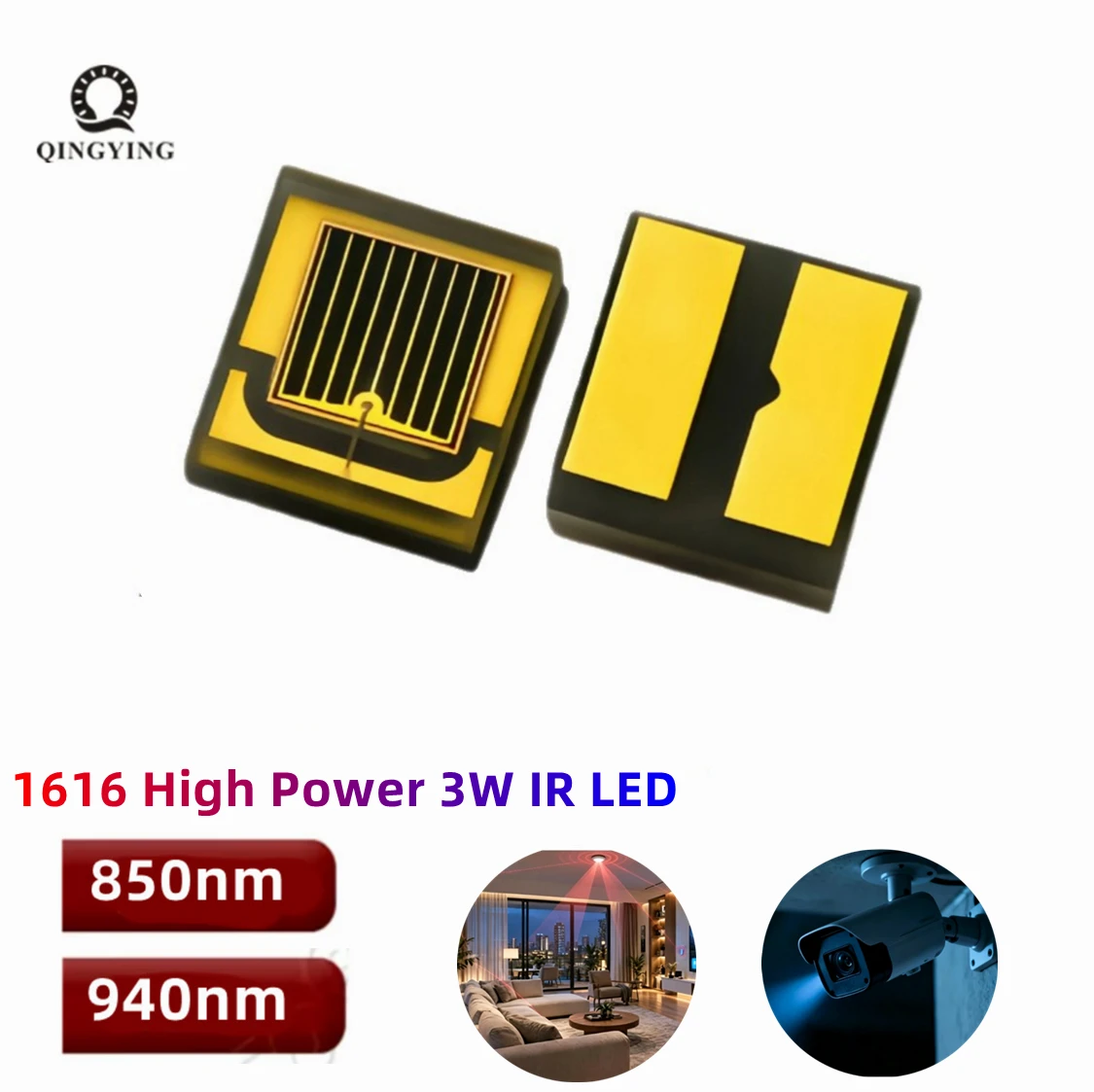 1616 High Power 3W Infrared LED Bead 850nm 940nm for Security Monitoring Night Vision Robot Supplementary Light Face Recognition