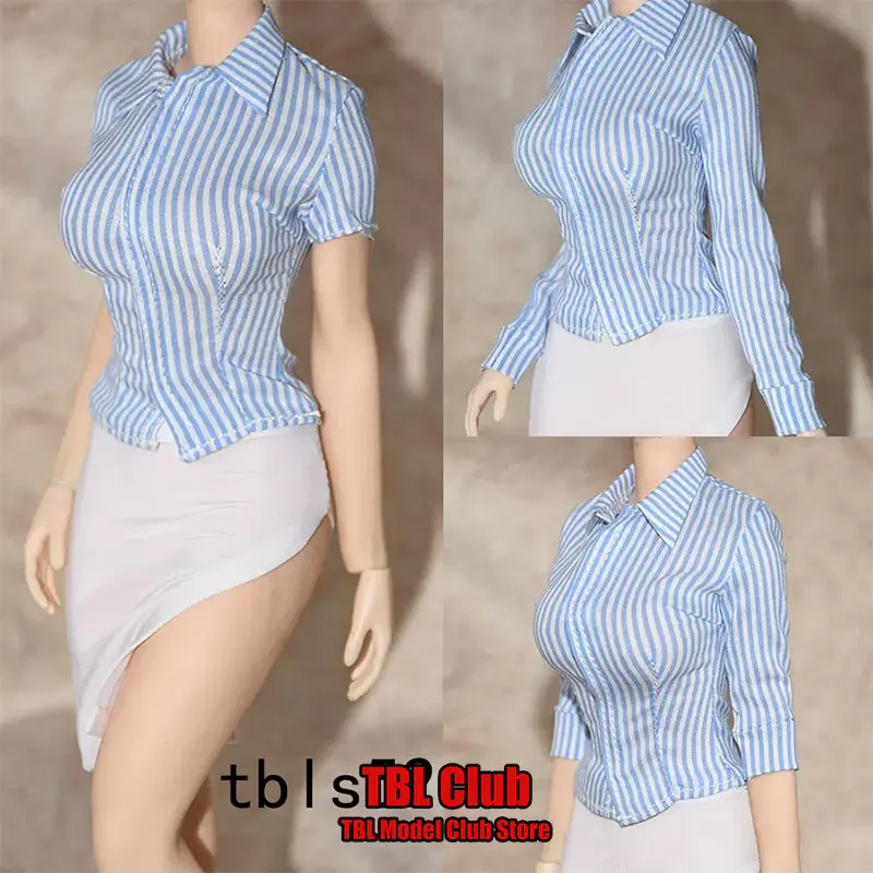 In Stock 1/6 Scale Collar Slim Vertical Striped Checkered Shirt Tight Slit Skirt For 12inch Female Soldier Action Figure Doll